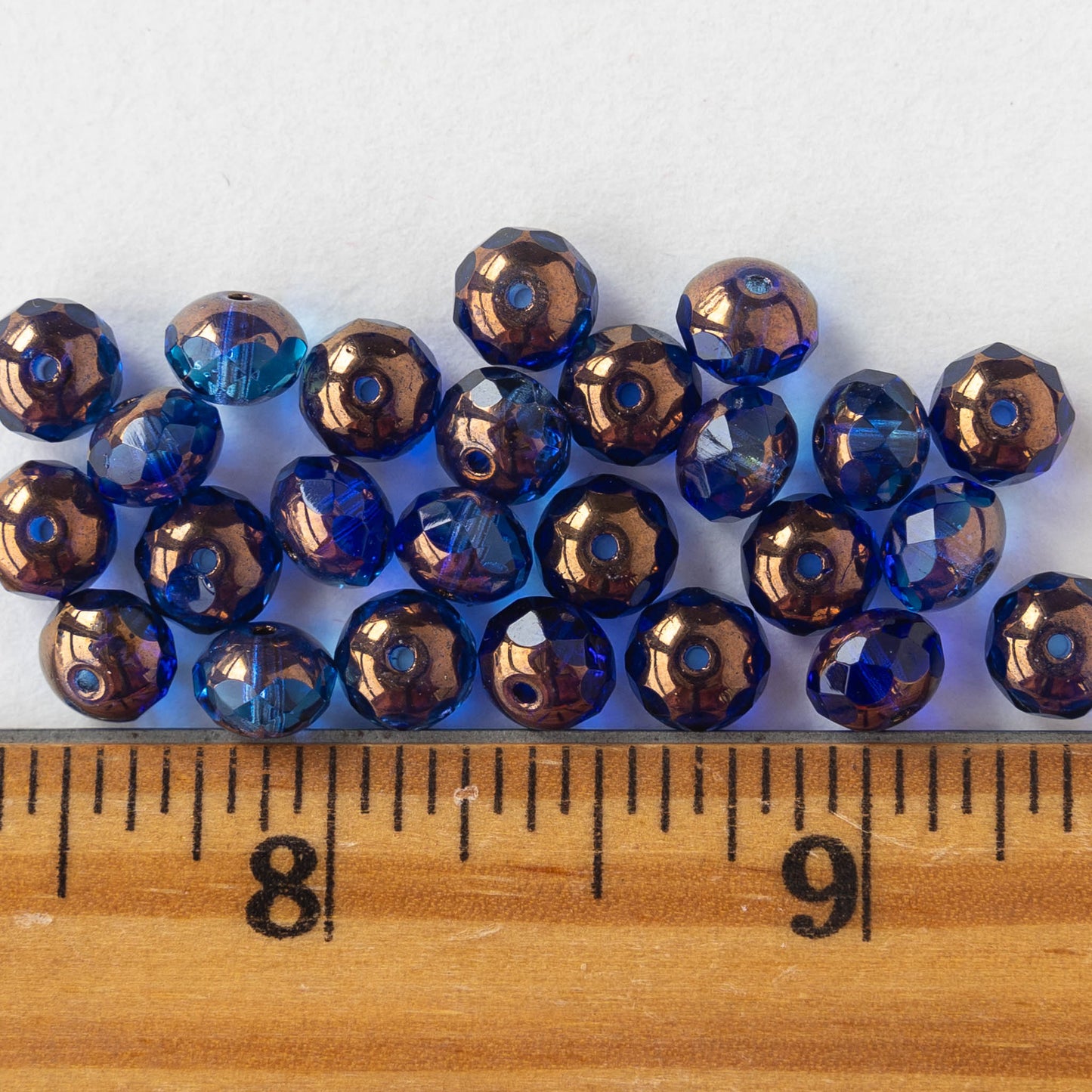 5x7mm Faceted Rondelle Beads - Sapphire and Sky Blue with a Bronze Finish - 25 beads