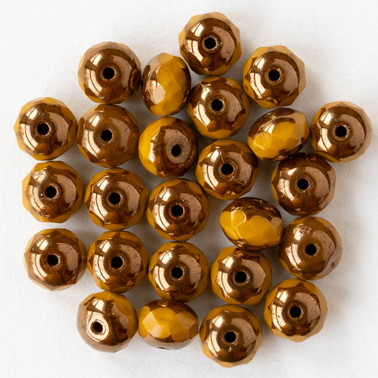 5x7mm Faceted Rondelle Beads - Opaque Ochre with Bronze - 25 beads