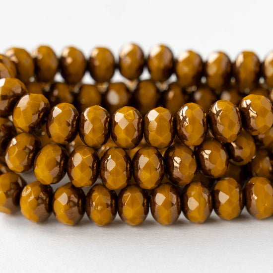 5x7mm Faceted Rondelle Beads - Opaque Ochre with Bronze - 25 beads