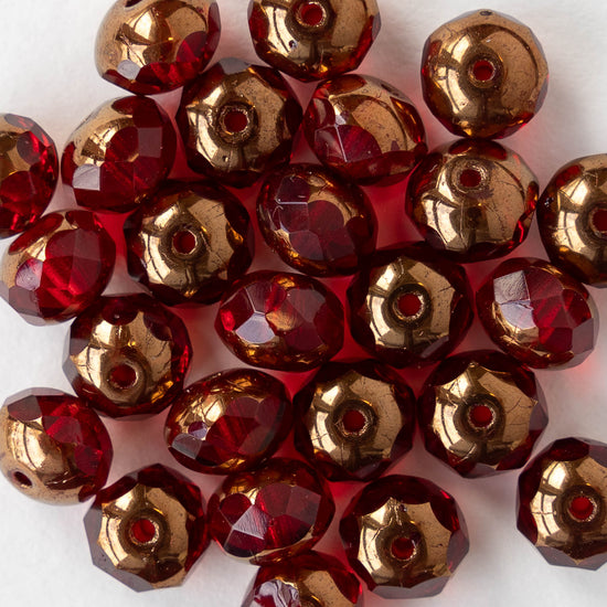 5x7mm Faceted Rondelle Beads - Transparent Ruby Red with Bronze - 25 beads