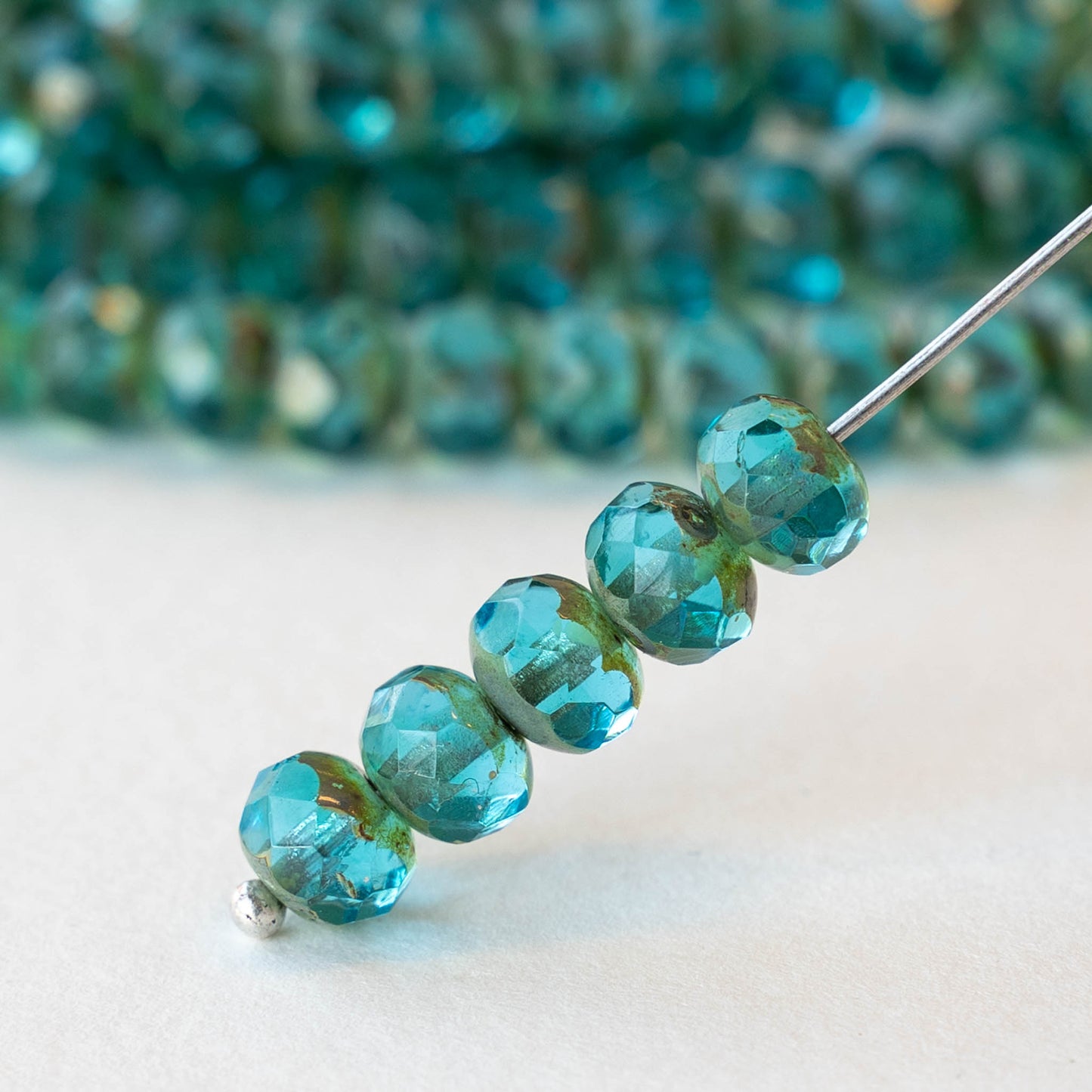 5x7mm Faceted Rondelle Beads - Transparent Teal Picasso - 25 beads