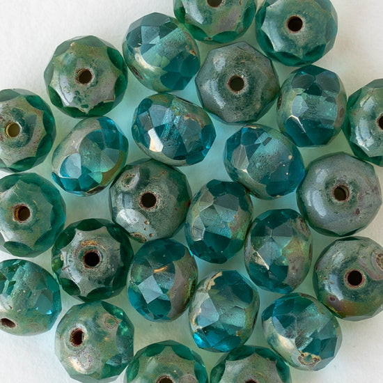 5x7mm Faceted Rondelle Beads - Transparent Teal Picasso - 25 beads