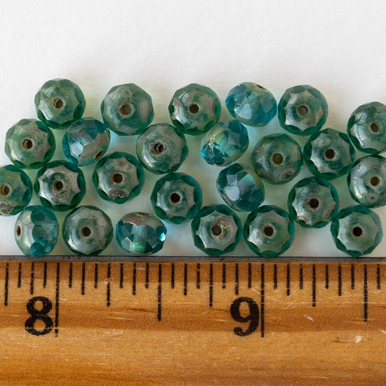 5x7mm Faceted Rondelle Beads - Transparent Teal Picasso - 25 beads