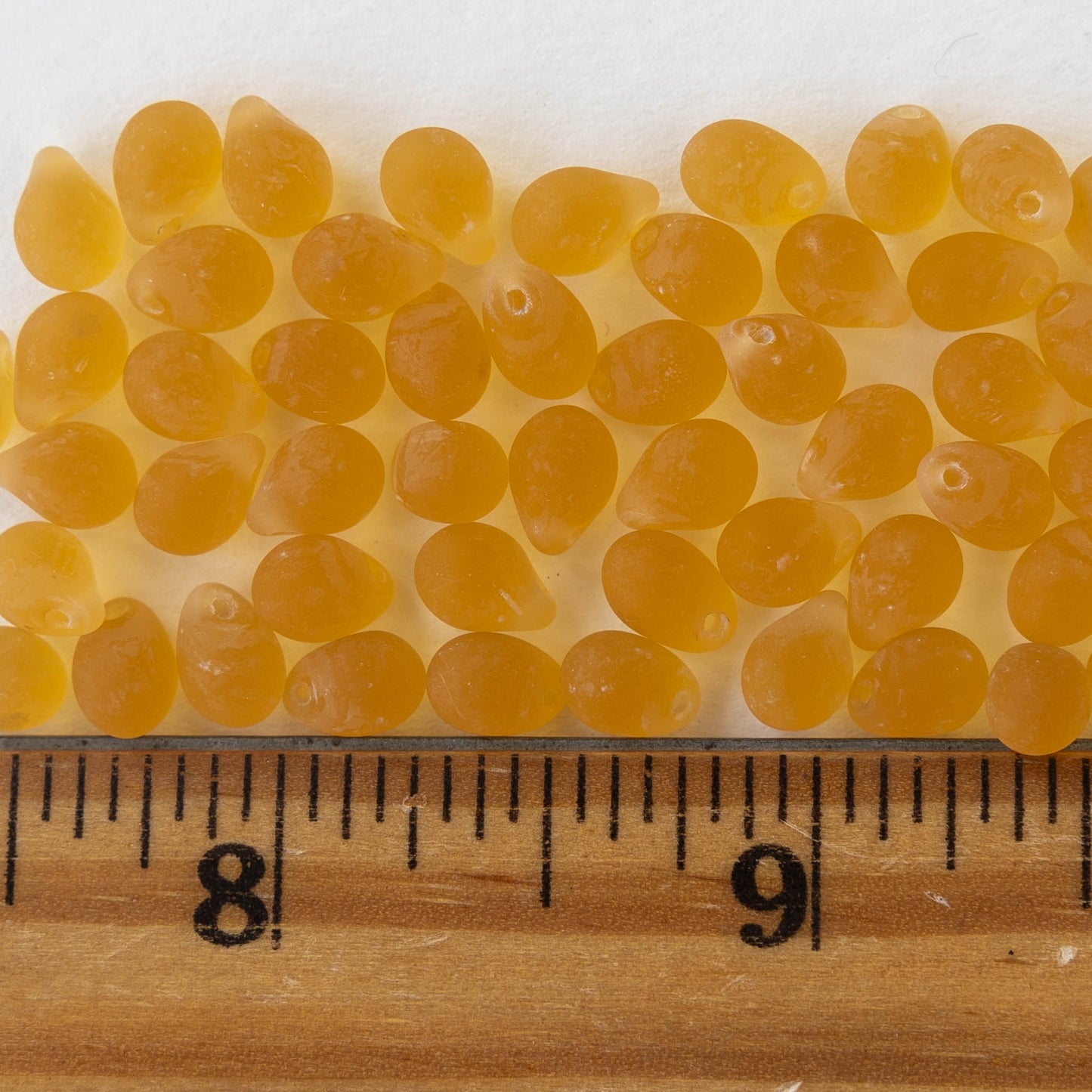 5x7mm Glass Teardrop Beads - Amber Matte - 50 Beads