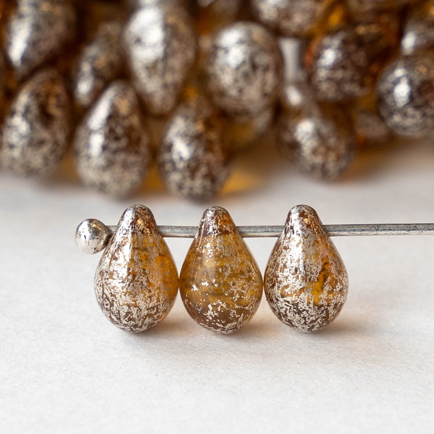 5x7mm Glass Teardrop Beads - Amber Mercury Beads - 50 Beads