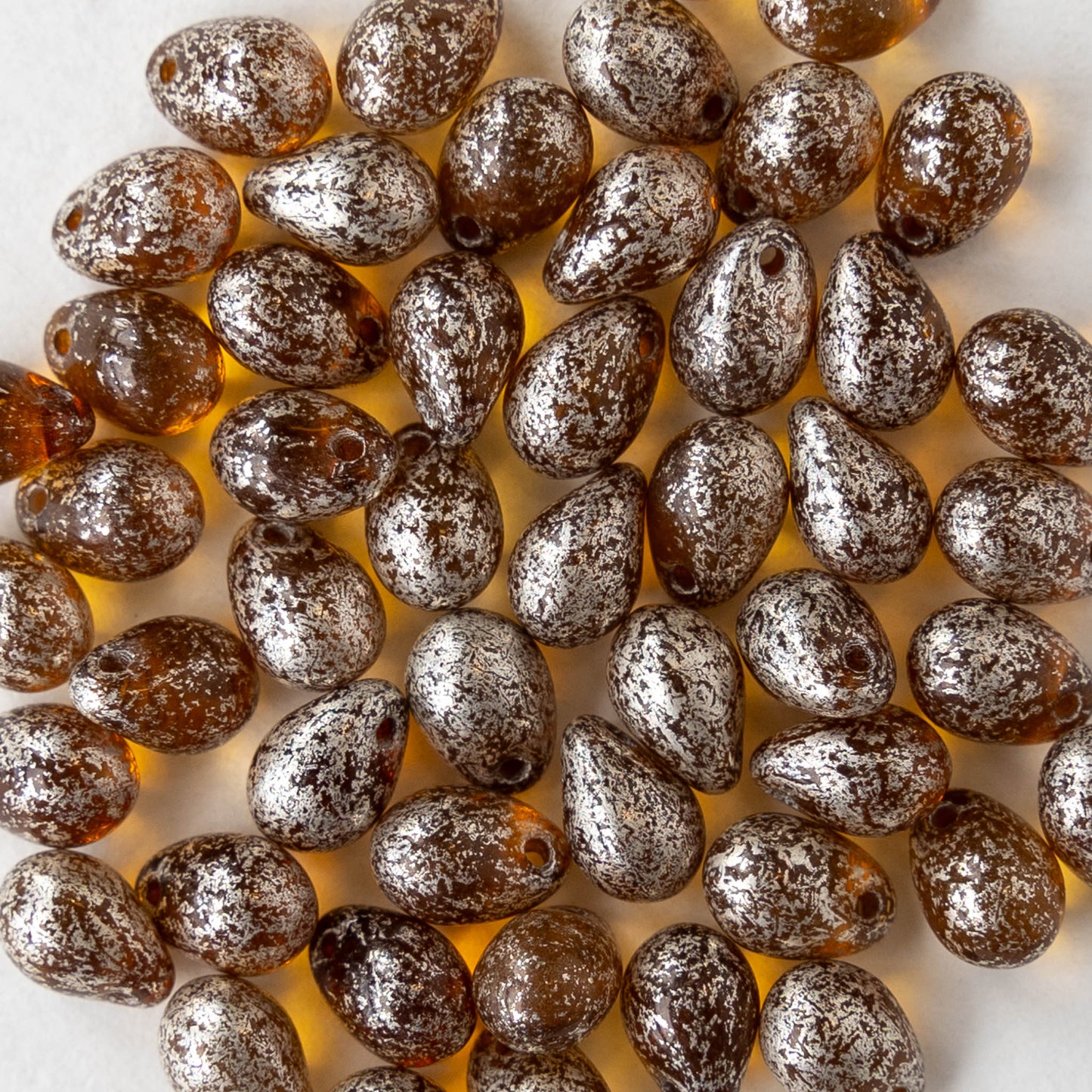 5x7mm Glass Teardrop Beads - Amber Mercury Beads - 50 Beads