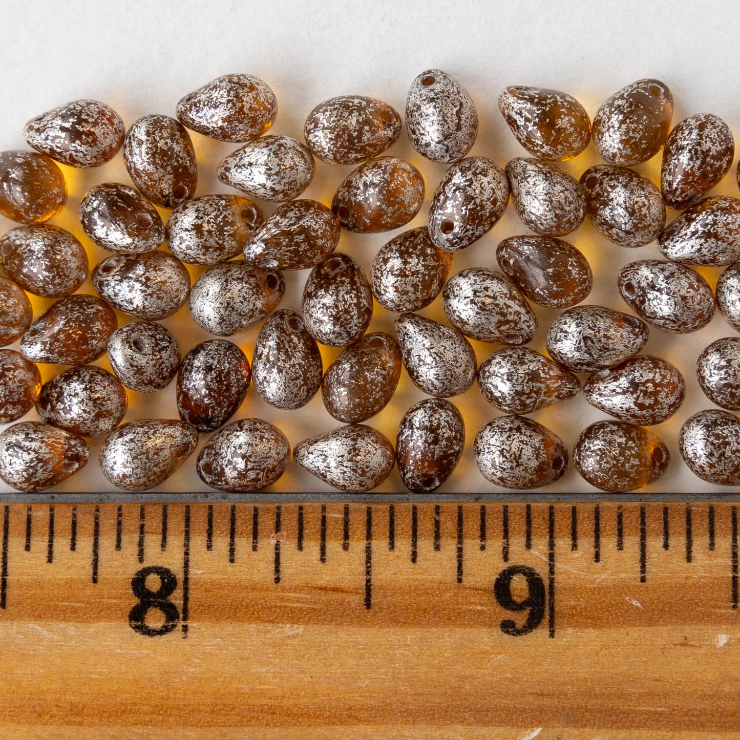 5x7mm Glass Teardrop Beads - Amber Mercury Beads - 50 Beads