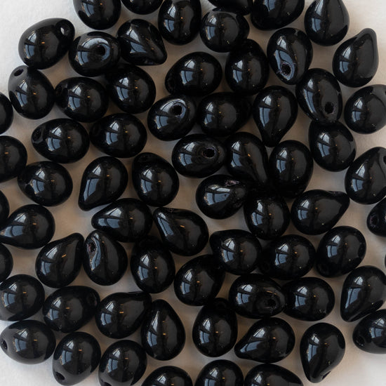 5x7mm Glass Teardrop Beads - Black - 75 Beads