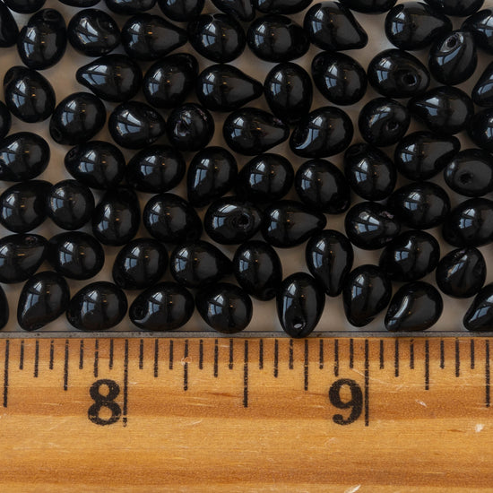 5x7mm Glass Teardrop Beads - Black - 75 Beads