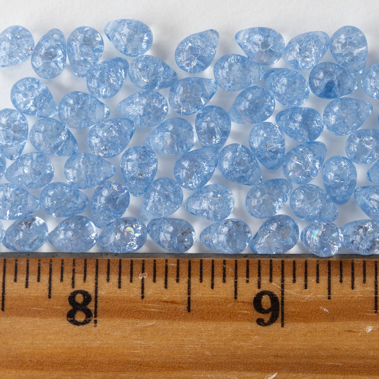5x7mm Glass Teardrop Beads - Light Blue Crackle - 75 Beads
