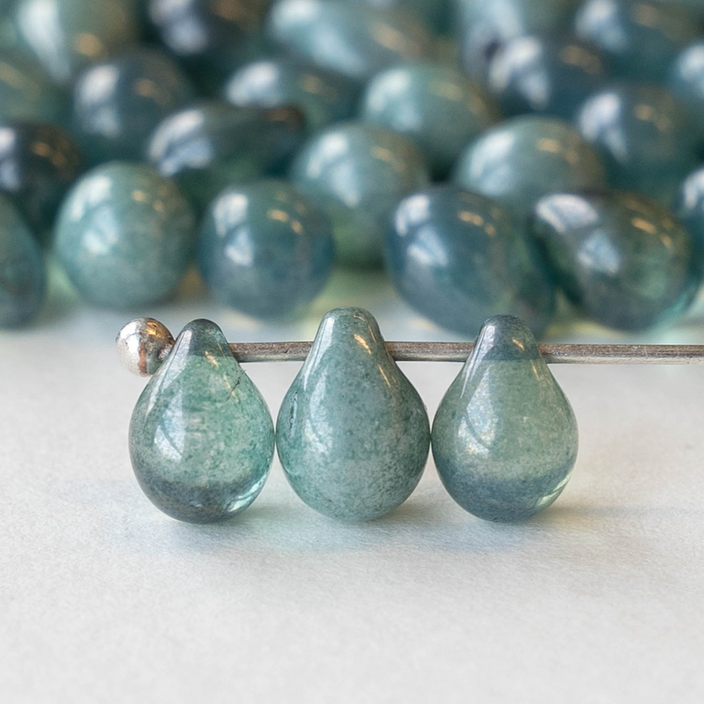 5x7mm Glass Teardrop Beads - Blue Mix - 50 Beads