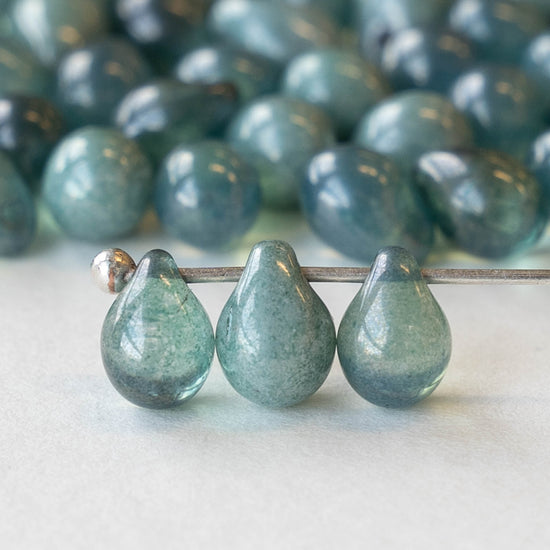 5x7mm Glass Teardrop Beads - Blue Mix - 50 Beads