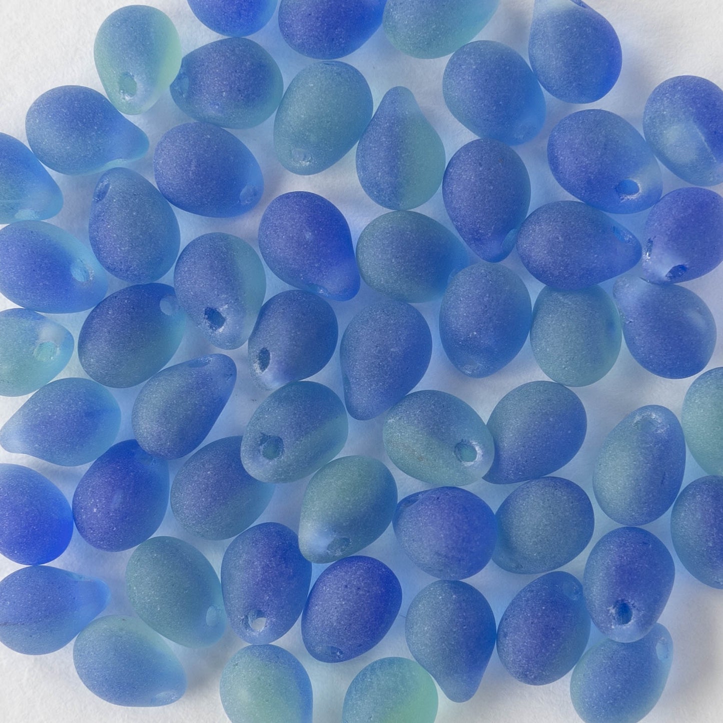 5x7mm Glass Teardrop Beads - Matte Blue Mix - 75 Beads