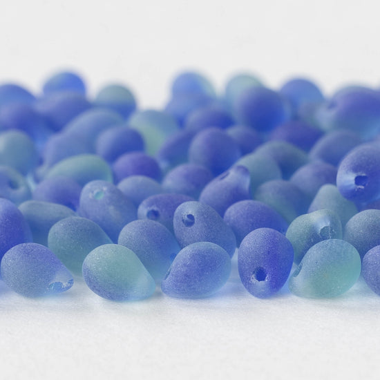 5x7mm Glass Teardrop Beads - Matte Blue Mix - 75 Beads