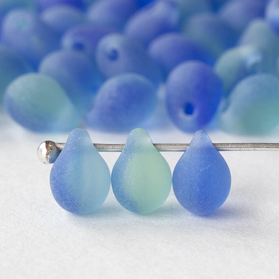 5x7mm Glass Teardrop Beads - Matte Blue Mix - 75 Beads