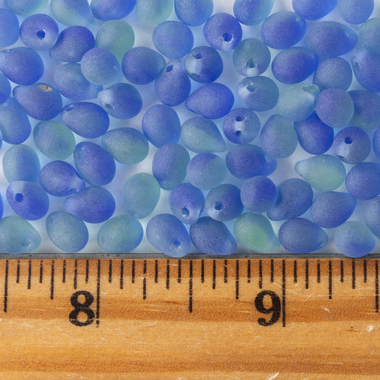 5x7mm Glass Teardrop Beads - Matte Blue Mix - 75 Beads