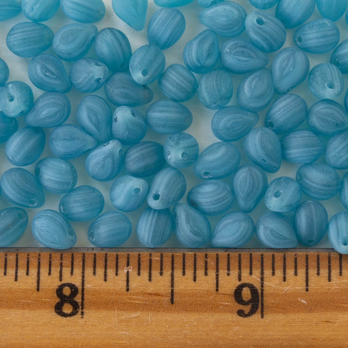 5x7mm Glass Teardrop Beads - Striped Blue Matte - 75 Beads