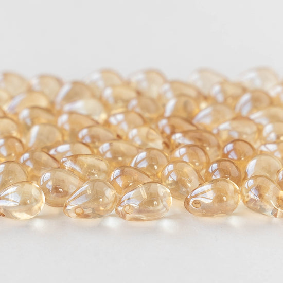 5x7mm Glass Teardrop Beads - Crystal Champagne Luster - 75 Beads