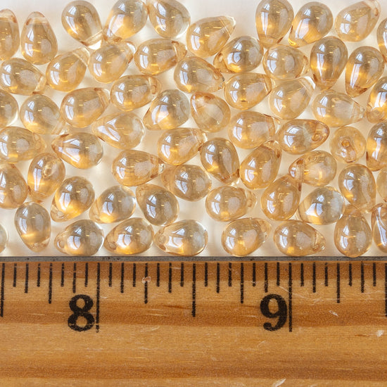5x7mm Glass Teardrop Beads - Crystal Champagne Luster - 75 Beads
