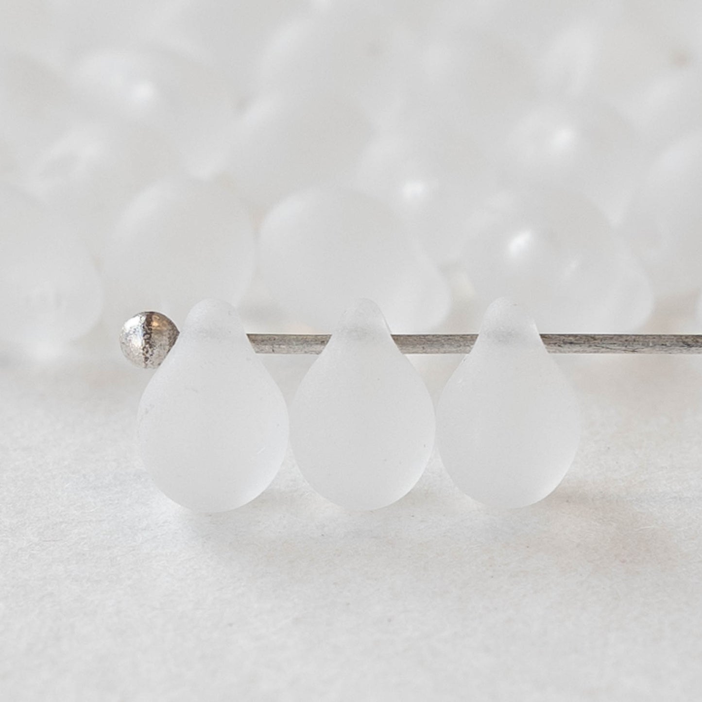 5x7mm Glass Teardrop Beads - Crystal Matte - 75 Beads