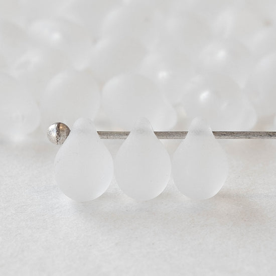 5x7mm Glass Teardrop Beads - Crystal Matte - 75 Beads