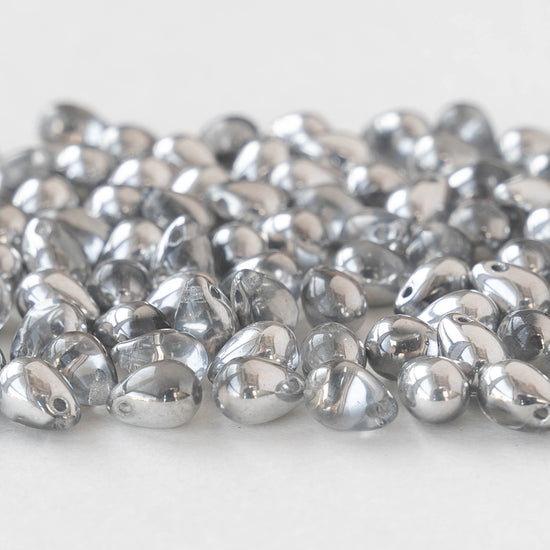 Load image into Gallery viewer, 5x7mm Glass Teardrop Beads - Crystal with Silver Coat - 75 Beads
