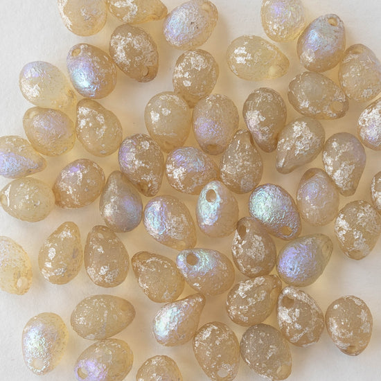 5x7mm Glass Teardrop Beads - Ivory - 30 Beads