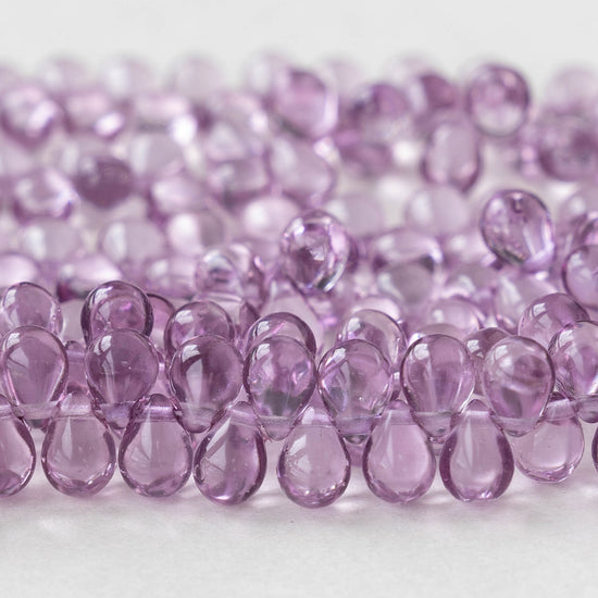 5x7mm Glass Teardrop Beads - Lavender - 75 Beads