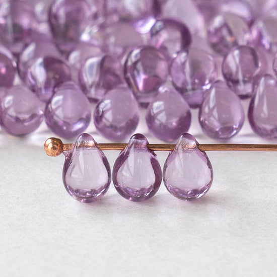 5x7mm Glass Teardrop Beads - Lavender - 75 Beads