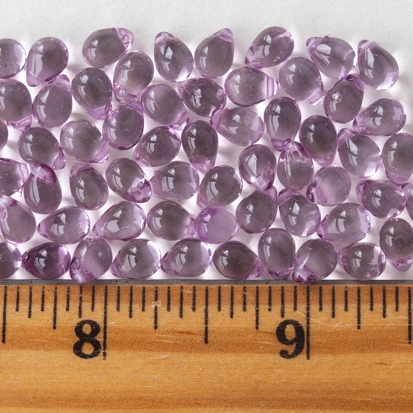 5x7mm Glass Teardrop Beads - Lavender - 75 Beads