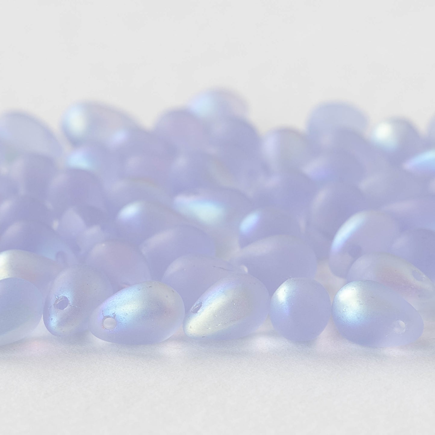 5x7mm Glass Teardrop Beads - Lavender Matte AB - 75 Beads