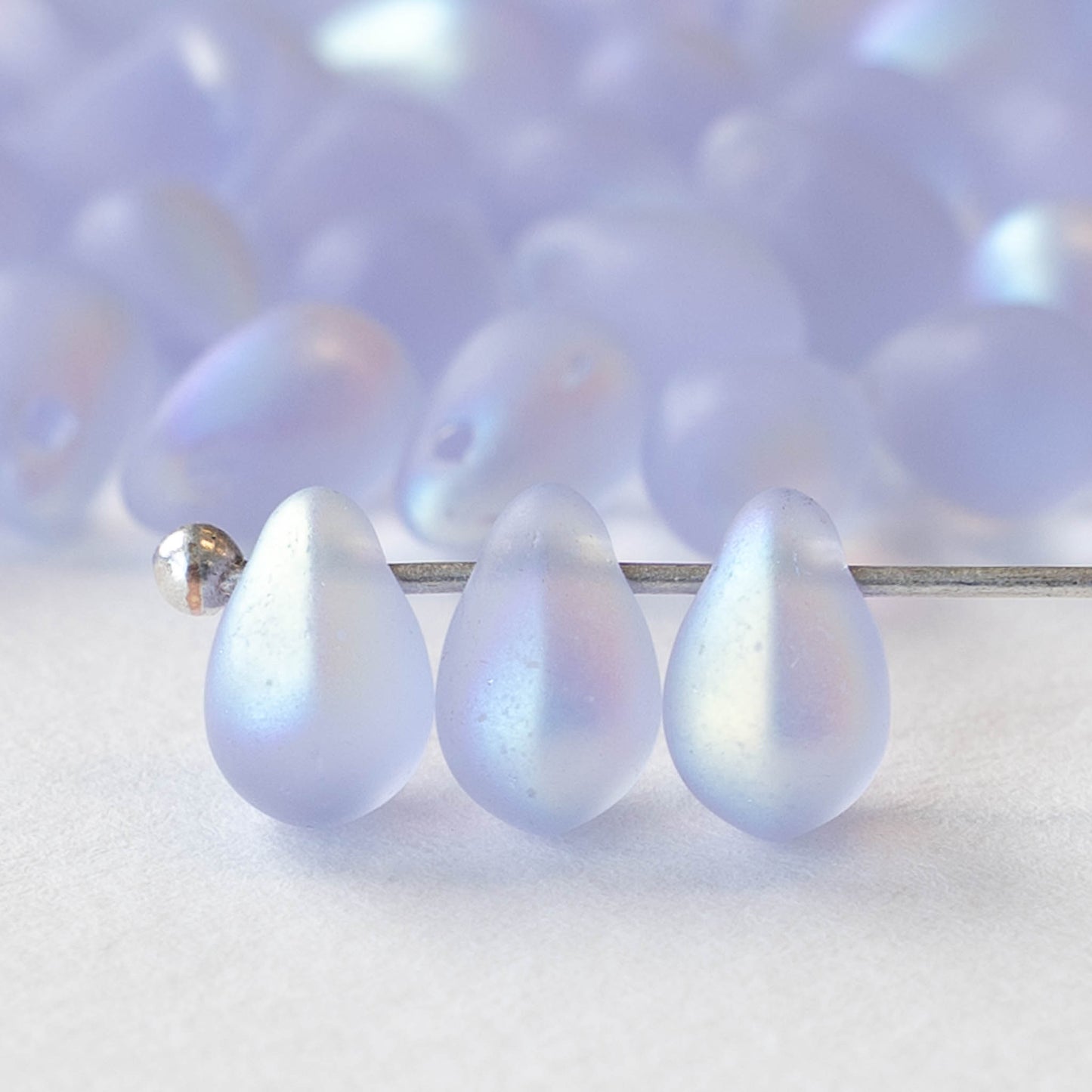 Load image into Gallery viewer, 5x7mm Glass Teardrop Beads - Lavender Matte AB - 75 Beads
