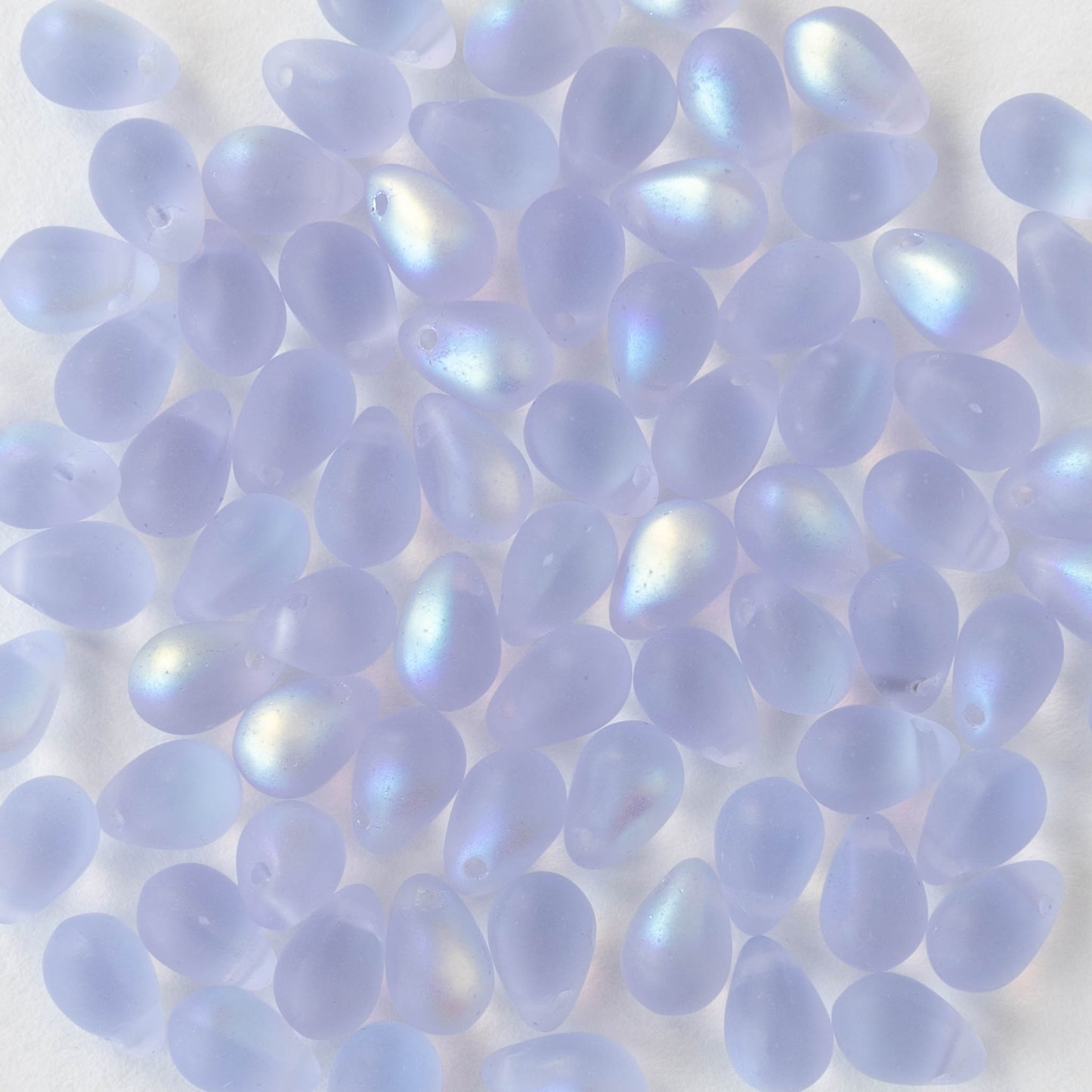 5x7mm Glass Teardrop Beads - Lavender Matte AB - 75 Beads