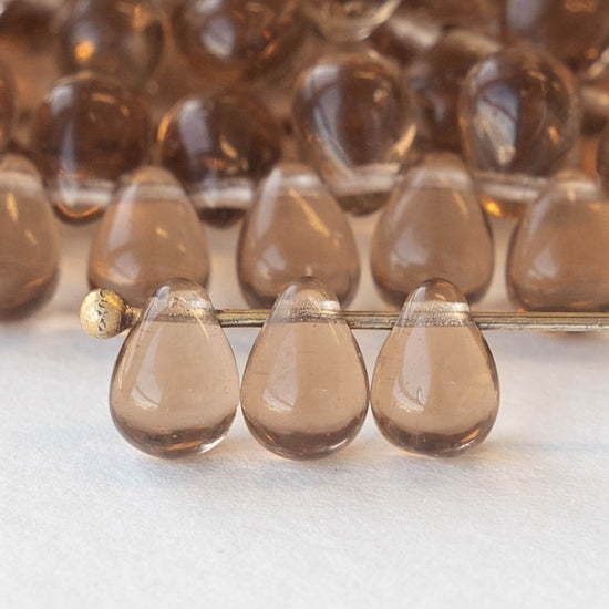 5x7mm Glass Teardrop Beads - Light Topaz - 100 Beads