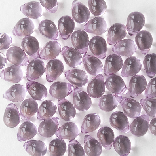 5x7mm Glass Teardrop Beads - Lilac - 75 Beads