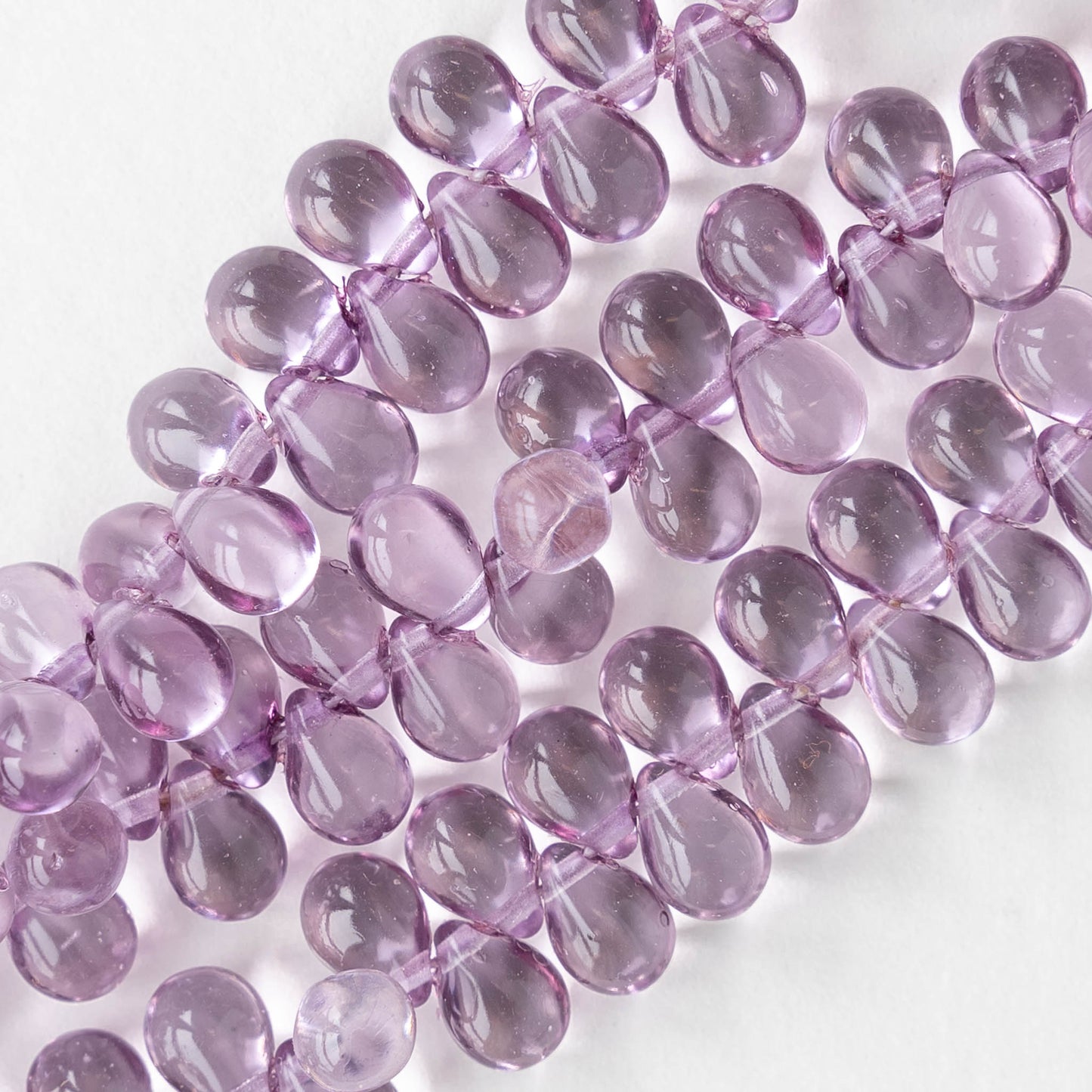 5x7mm Glass Teardrop Beads - Lilac - 75 Beads