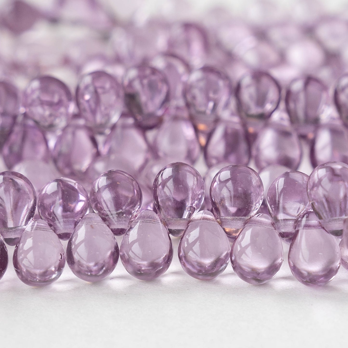 5x7mm Glass Teardrop Beads - Lilac - 75 Beads