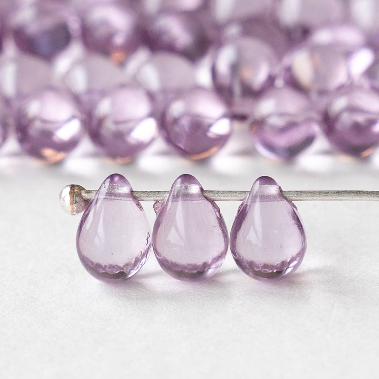 5x7mm Glass Teardrop Beads - Lilac - 75 Beads