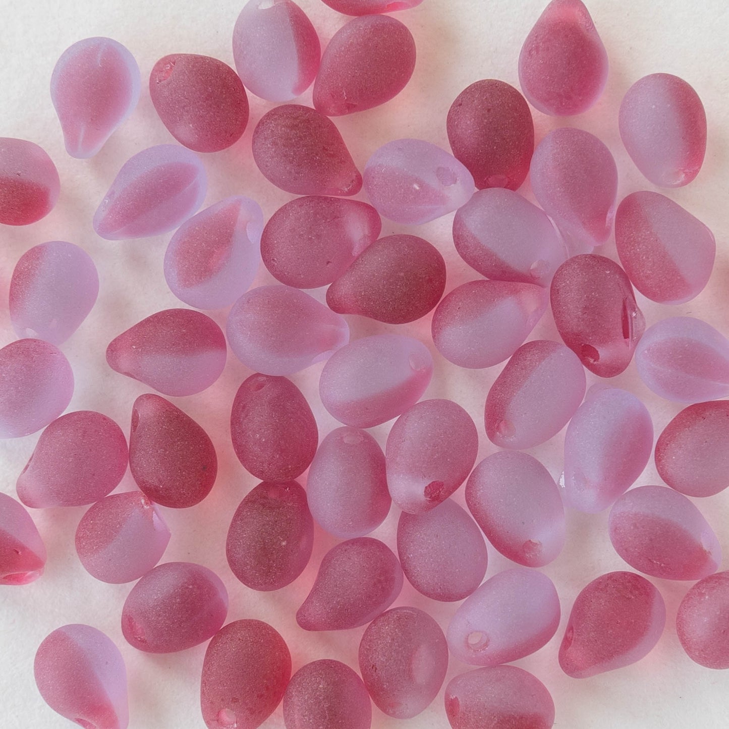 5x7mm Glass Teardrop Beads - Pink Lavender Matte - 75 Beads