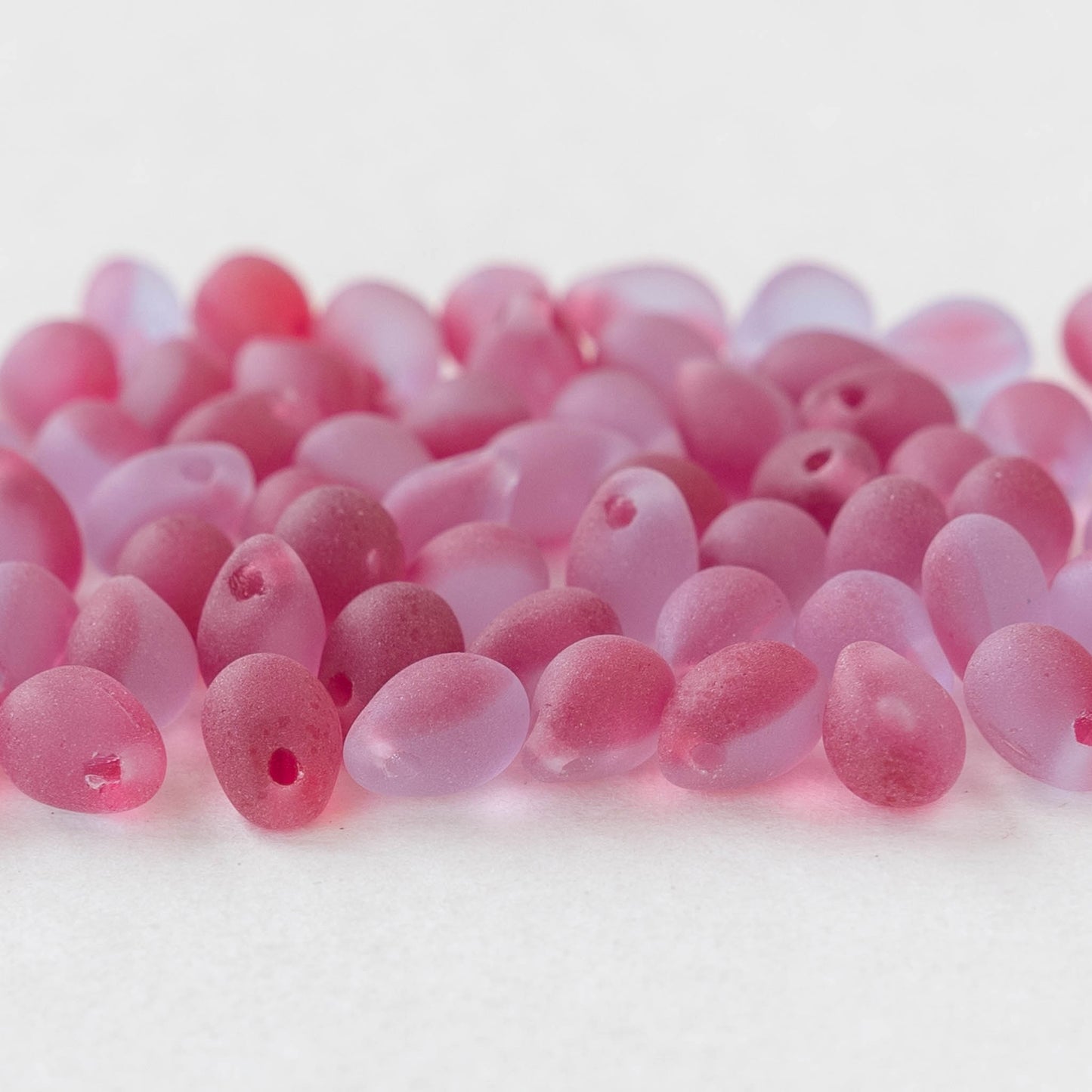 5x7mm Glass Teardrop Beads - Pink Lavender Matte - 75 Beads