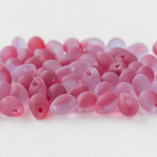 5x7mm Glass Teardrop Beads - Pink Lavender Matte - 75 Beads