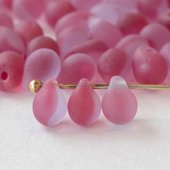 5x7mm Glass Teardrop Beads - Pink Lavender Matte - 75 Beads