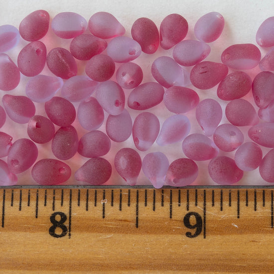 5x7mm Glass Teardrop Beads - Pink Lavender Matte - 75 Beads