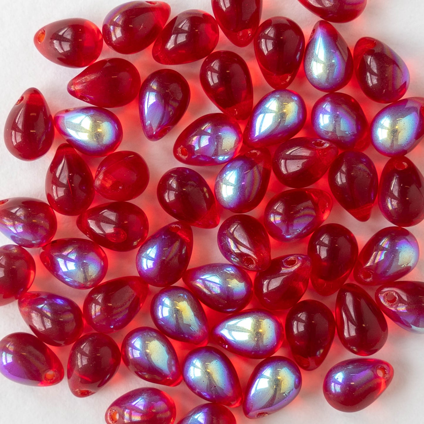 5x7mm Glass Teardrop Beads - Red AB - 75 Beads