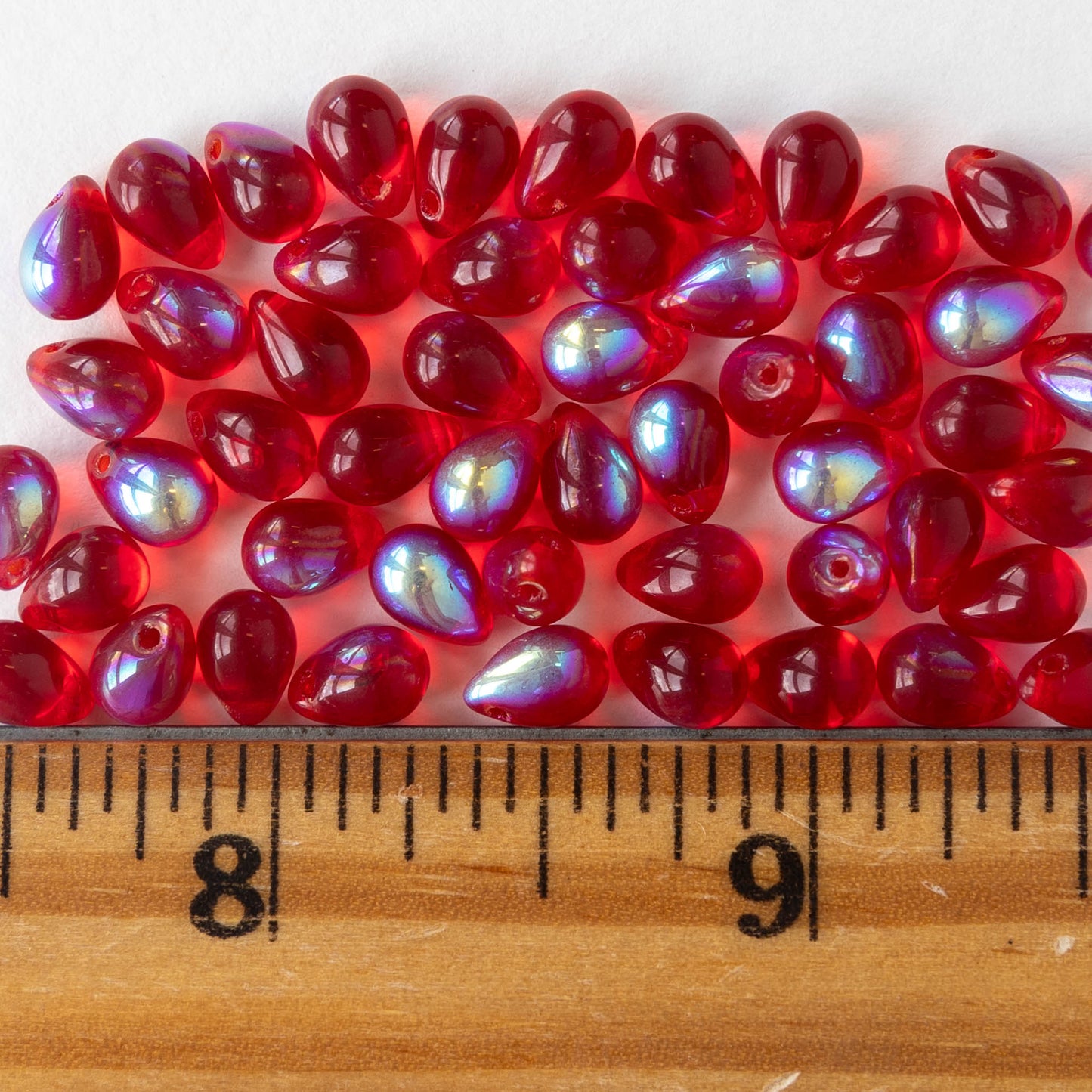 5x7mm Glass Teardrop Beads - Red AB - 75 Beads