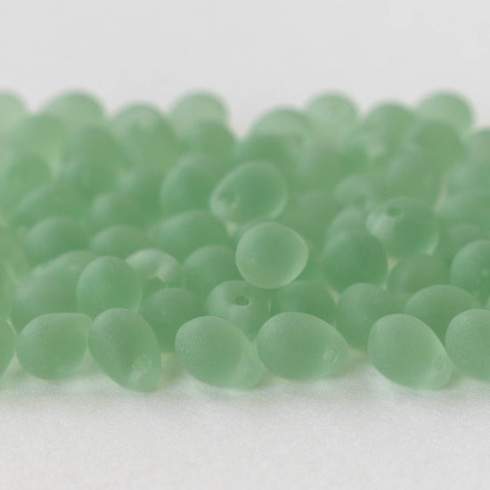 Load image into Gallery viewer, 5x7mm Glass Teardrop Beads - Lt Green Matte - 120 Beads
