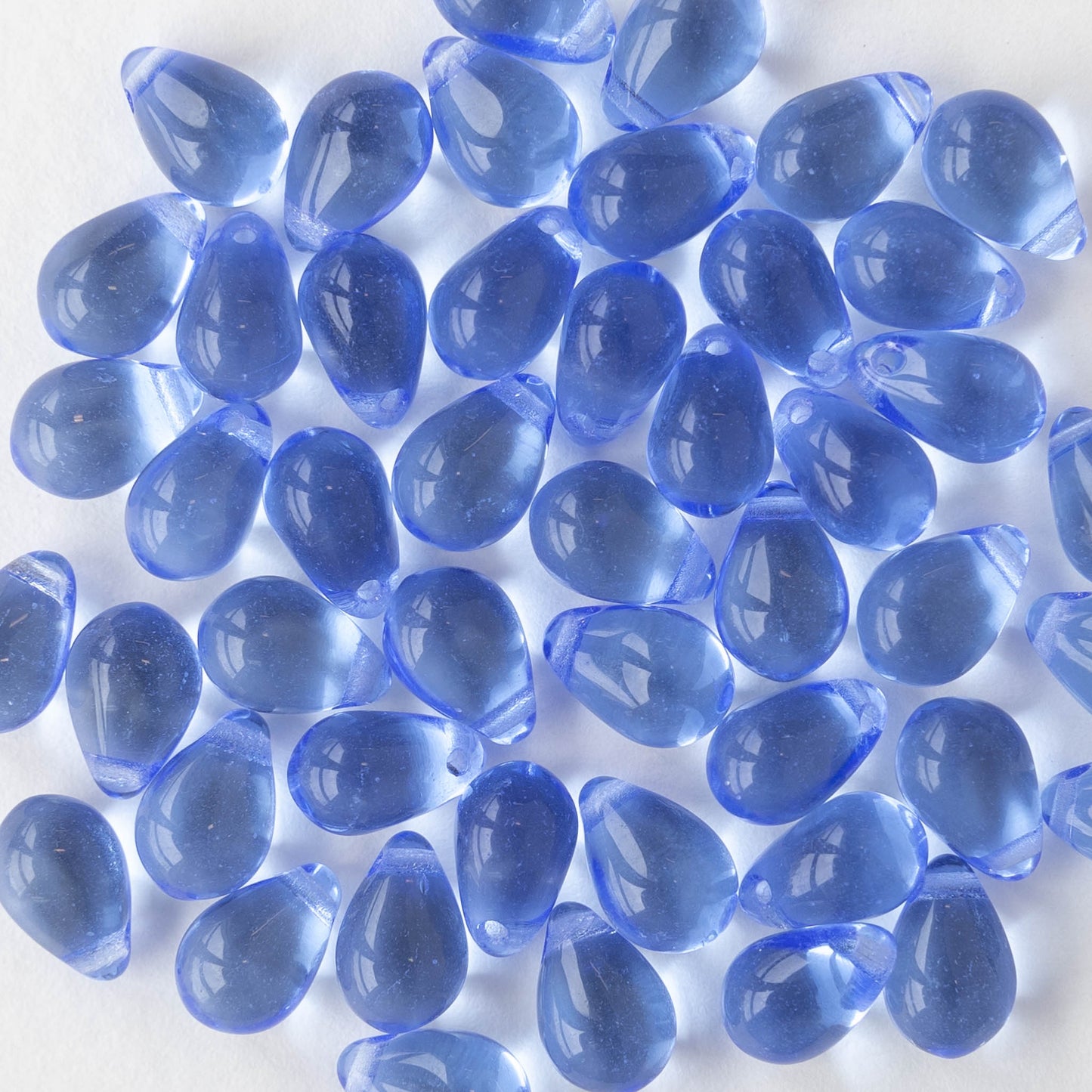 5x7mm Glass Teardrop Beads - Lt,. Sapphire Blue- 75 Beads