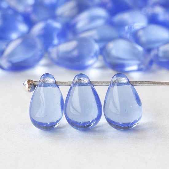 5x7mm Glass Teardrop Beads - Lt,. Sapphire Blue- 75 Beads