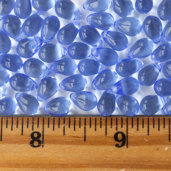 5x7mm Glass Teardrop Beads - Lt,. Sapphire Blue- 75 Beads