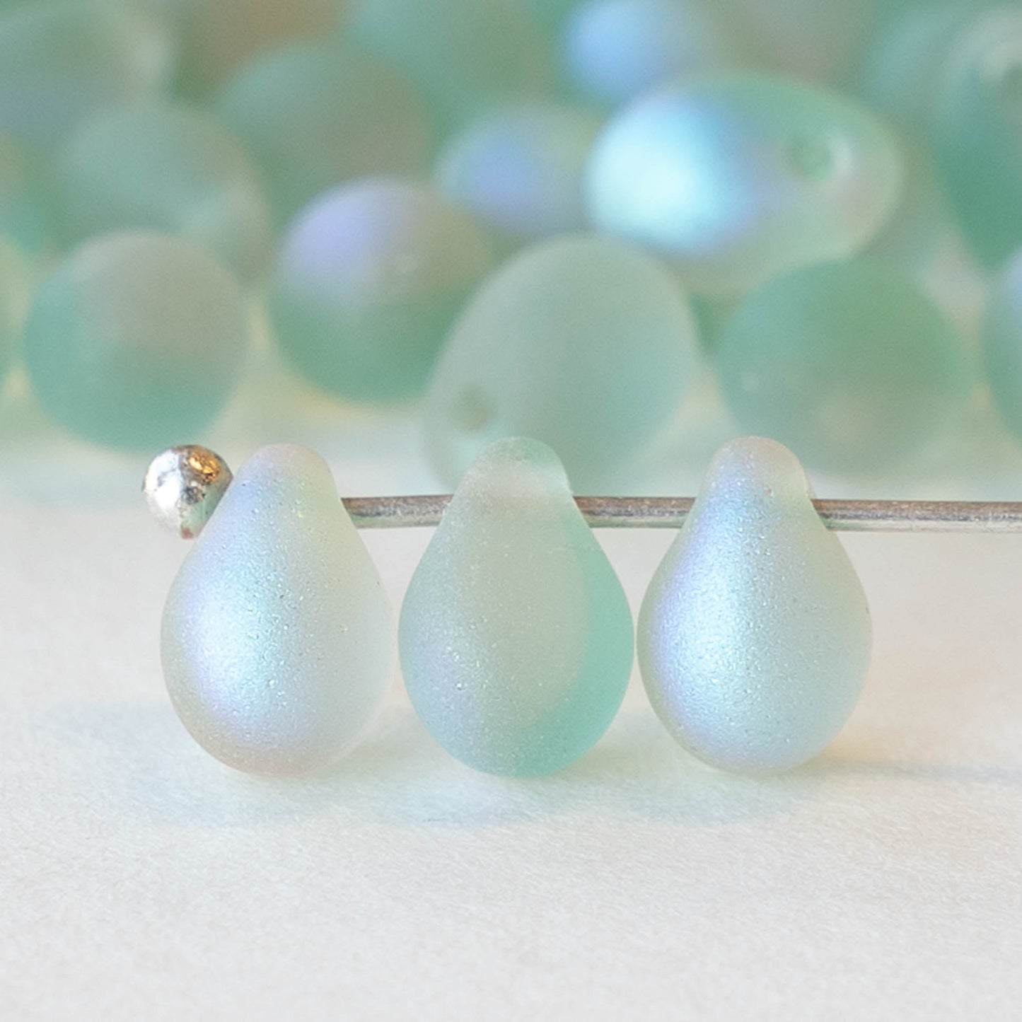 5x7mm Glass Teardrop Beads - Light Celadon Green Blue AB - 120 Beads